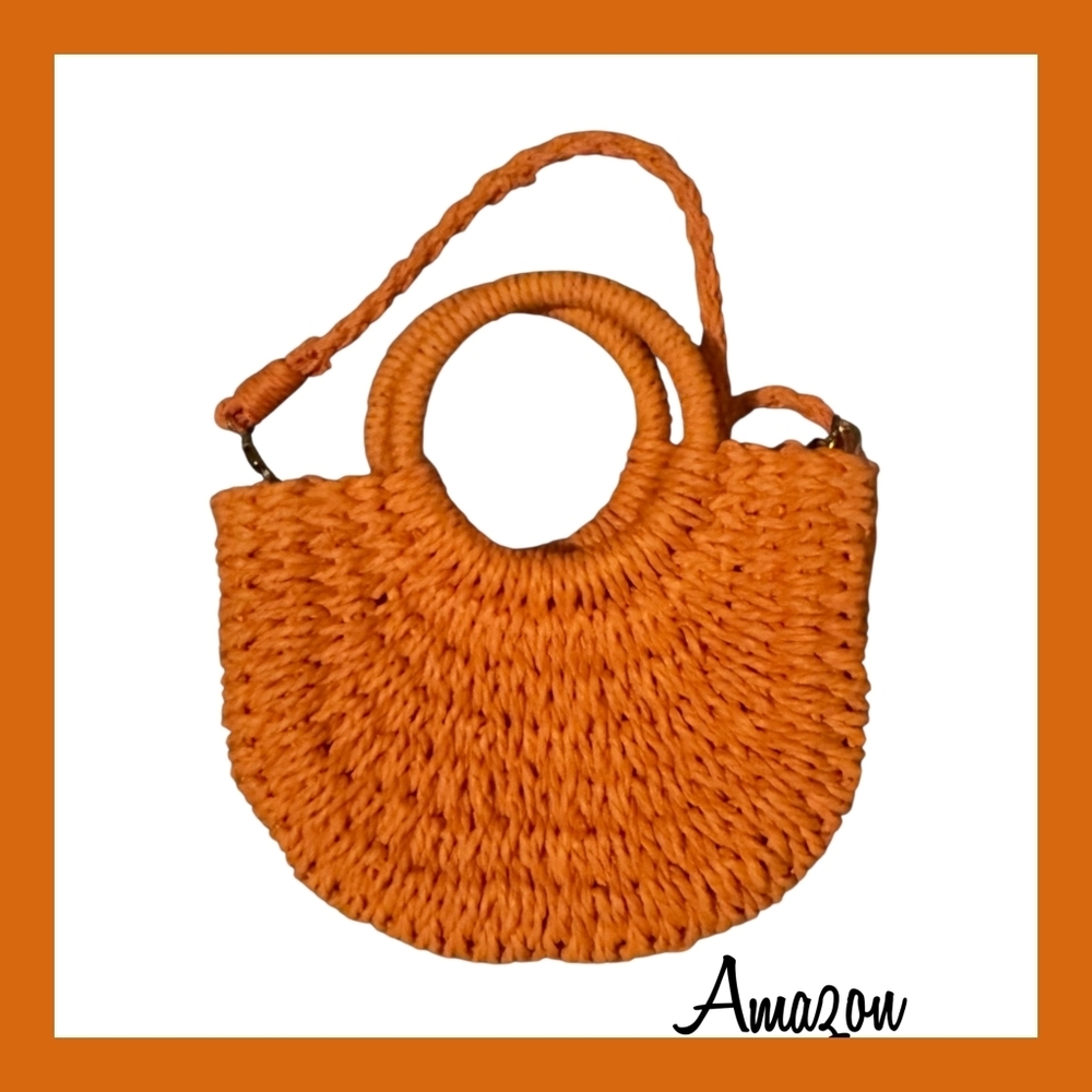 Amazon Orange Woven Round Crossbody Tote